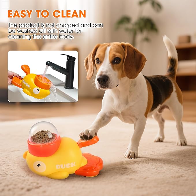 Interactive Dog Treat Dispenser Toy, 2026 New Duck Shape Puzzle Feeder,Interactive Dog Food Dispenser with Press Button and Rotating Design,Slow Feeding Game for Dogs and Cats - Image 2