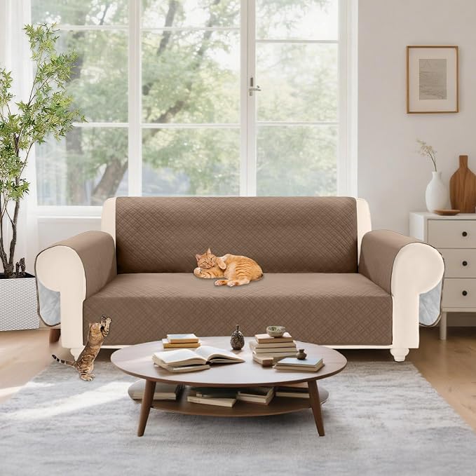 Velvet 100% Waterproof Loveseat Covers Washable Love Seat Couch Covers for 2 Cushion Couch Sofa Pet Friendly Sofa Slipcovers Dogs Furniture Protector with Pockets (Medium-XL, Camel) - Image 7