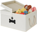 Dog Toy Basket with Double-Open Lid, Divided Dogs Basket for Toys, Collapsible Pet Toy Box, Dog Storage Organizer with 2 Divided Area, Puppy Toys Baskets with Rope Handles, Beige by GreenPetopia