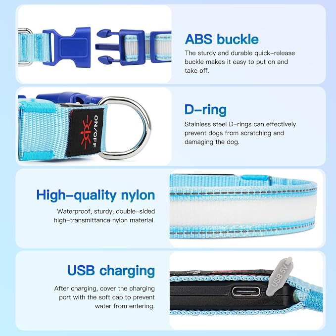 LED Light Up Dog Collar for Night Safety Walks, M | USB rechargeable, waterproof & pet-safe, 3 lighting modes, long-lasting glow, adjustable S/M/L, soft comfy daily walk fit - Image 4