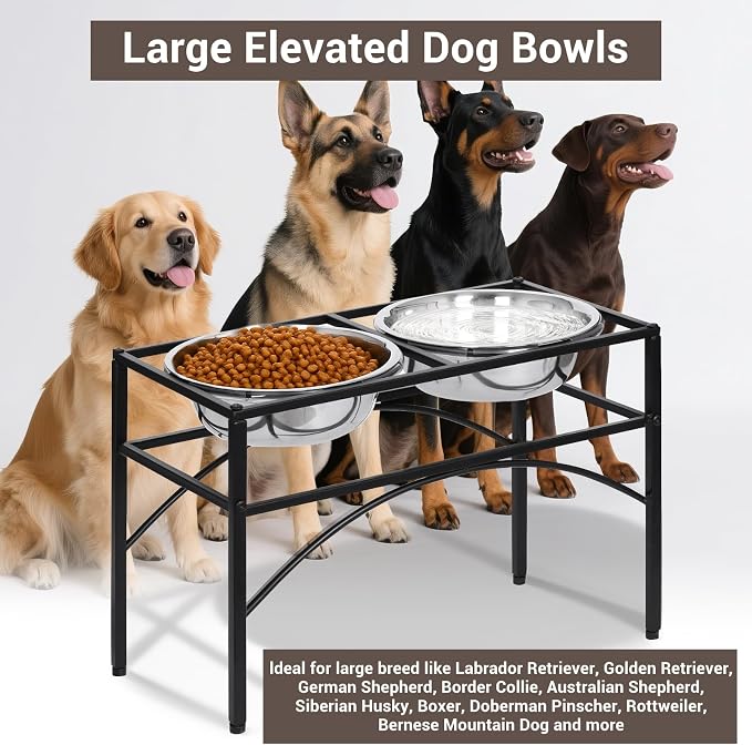 Elevated Dog Bowls Raised Pet Feeder Cat Food Water Diner Stand Set | W/ 2 Removable Stainless Steel Bowls (2 Quarts/13.77" in Height) for Large Breed Dogs Easy to Clean - Image 4