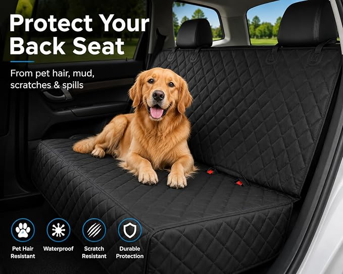 Dog Car Seat Cover & Protector, Pet Back Seat Cover for Cars & SUVs, 56" | Waterproof rear seat cover for dogs, kids & baby boys; fits midsize SUVs & small trucks and protects seats from fur & spills. - Image 8