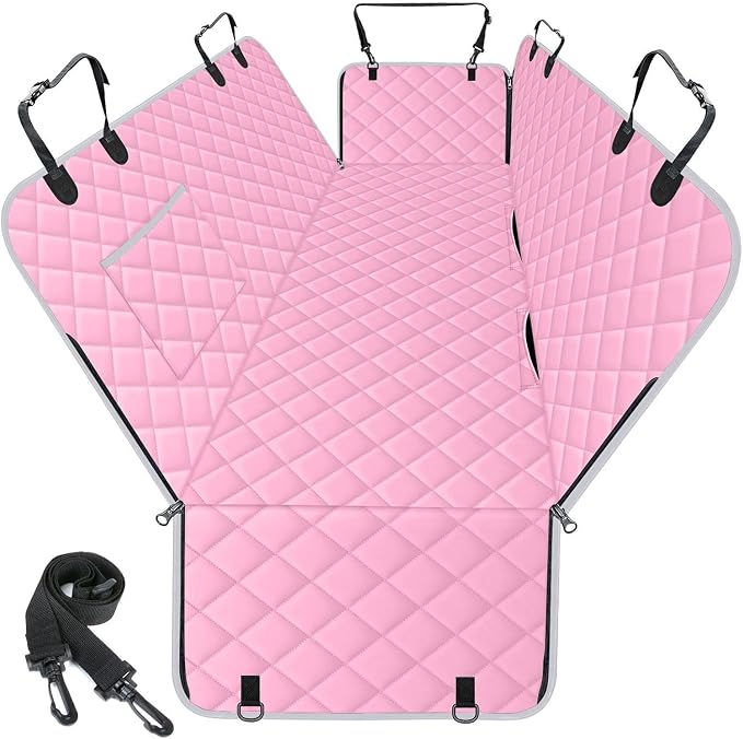 Dog Car Seat Cover for Back Seat, Hard Bottom Hammock Hold 400lbs For Cars | Waterproof,Anti-Scratch,Safety Non-Slip,600D Oxford,Mesh Window,Storage Pocket by HikeSeptPals