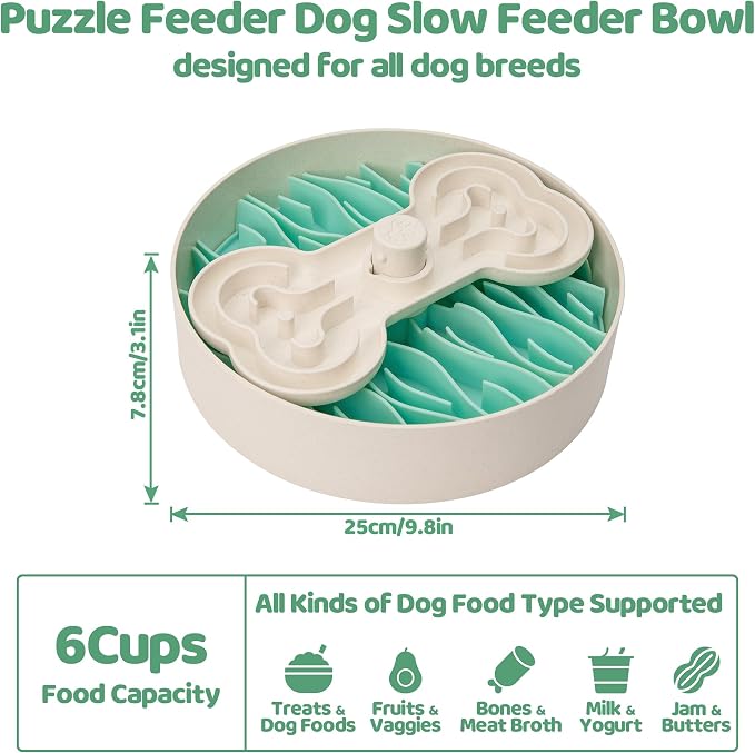 Puzzle Feeder Slow Feeder Dog Bowl for Large Dogs with Non-Slip Base - Adjustable Speed Design, Removable Puzzle Inserts & Dishwasher Safe, Green - Image 6