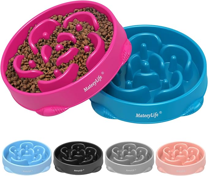 MateeyLife 2-Pack Slow Feeder Dog Bowls, 4 Cups, Dog Puzzle Feeder Bowl | Food-contact safe, dishwasher safe, non-slip base, maze design, for fast eaters, for dogs and cats, daily mealtimes by MateeyLife