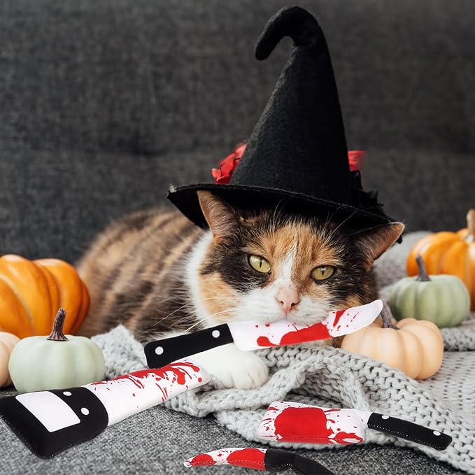EXPAWLORER Cat Catnip Toys- 6 Pcs Halloween Interactive Stuffed Knife Nip Toy for Indoor Cats, Bite Resistant Chew Toys Teeth Cleaning Gift for Kitten - Image 7
