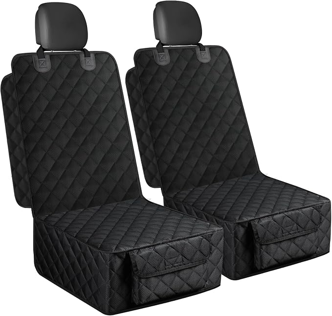 2 Pack Dog Car Seat Cover for Front Seat, Pet Car Seat Protector | Waterproof Scratchproof Non-Slip Captain Chair Cover, Full Protection with Side Flaps, Large Pocket, Fits Cars/Trucks/SUVs by SMATTO