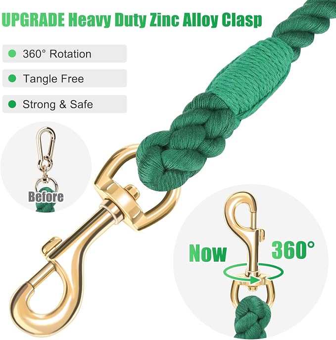 5 FT Handmade Rope Dog Leash for Small Medium and Large Dogs | Soft and Comfortable Grip, New Golden Heavy Duty Metal Clasp, Dark Green - Image 4