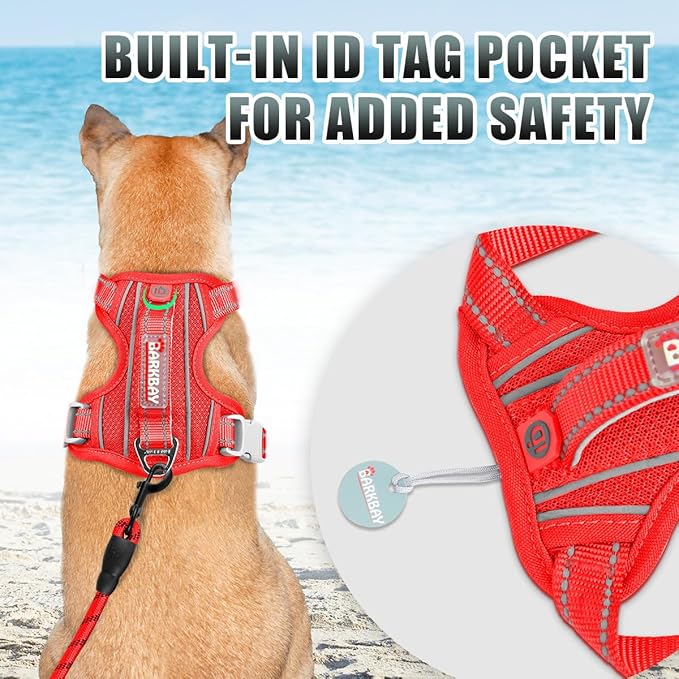 BARKBAY No Pull Dog Harness Large Reflective Dog Harness with Front Clip and Easy Control Handle for Walking Training Running with ID tag Pocket(Red,XS) - Image 2