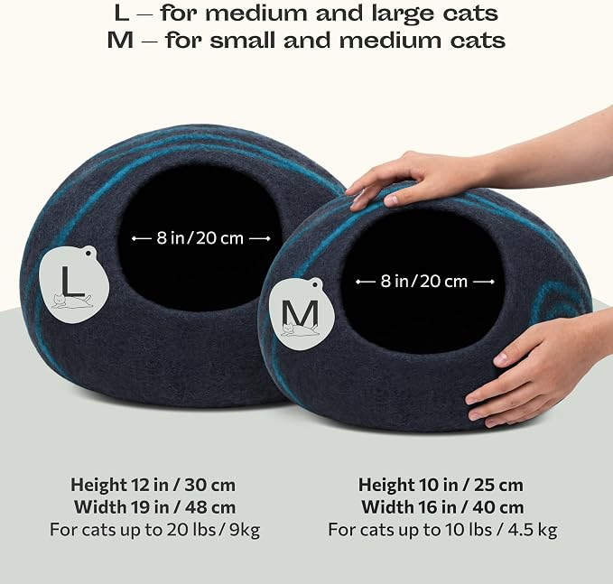 Cat Cave - Merino Wool Bed for Indoor Cats (Back Aqua, Large) | Cat Bed Enclosure, Premium Felt, Handmade, Super Soft, Lightweight, Breathable, Adjustable Shape - Image 2