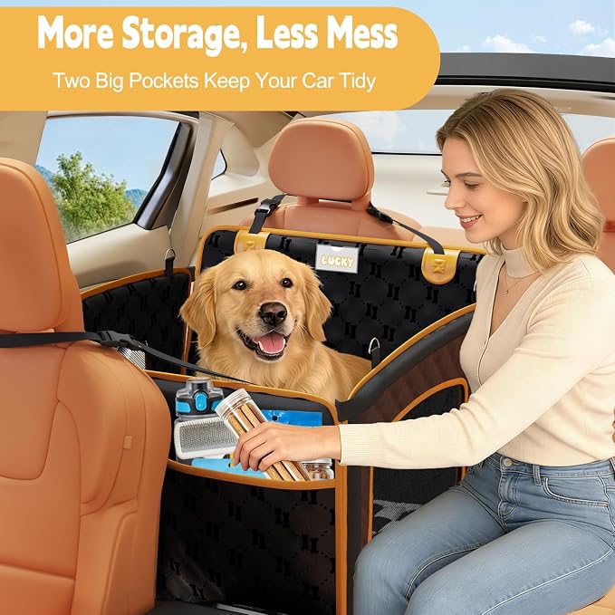 2-in-1 Dog Car Seat for Large Dogs Set with Black&White Dog Mat for Car | Sturdy Fiberglass Support,Scratch-resistant and Waterproof,Hard Bottom Extender 40%,Signature Card,Breathable Mesh Window - Image 6