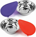 Patelai 4 Pcs Stainless Steel Dog Bowls 7.9" with Silicone Lids Portable Food and Water Dishes for Pets Sealable Containers for Small Medium Dog Cat Indoor (Red,Purple) by Patelai