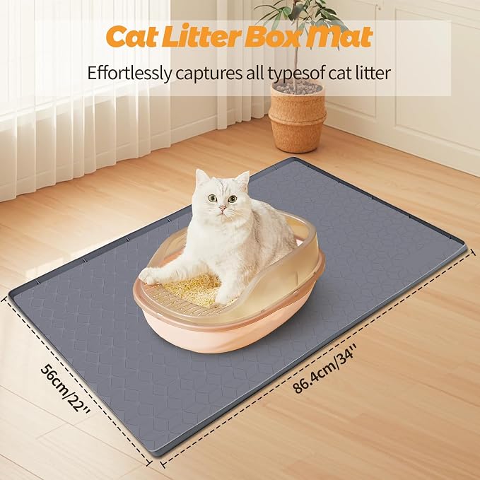 Cat Litter Mat for Litter Box 34"x22" Large Silicone Mat, Dark Grey | Waterproof Non-Slip Litter Box Mat with Raised Edges, Cat Litter Trapping Mat for Pet, Cat Litter Rug for Floor - Image 2
