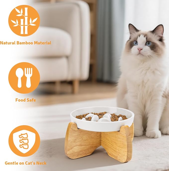Elevated Cat Bowl Stand 6.1" Diameter 3.5" High with Non-Slip Pads | Natural Rubberwood, Universal Fit, Detachable, Raised, Anti Vomiting, Ergonomic, Wooden Pet Feeder Holder, Home Decor - Image 7