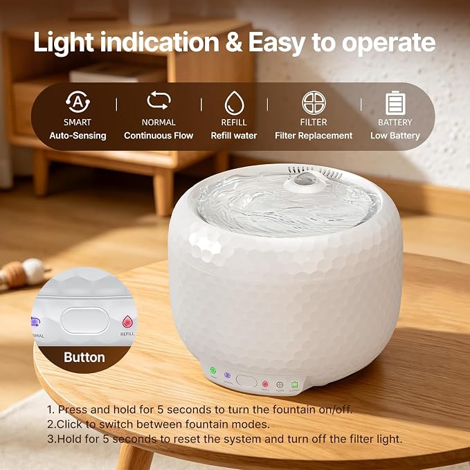 Red Dot Award Wireless Cat Water Fountain 1.8L/60oz, 145° Sensor Fountain with 5000mAh Battery, Silent Pump, Water-Electric Separation & Low Water Auto Shut Off for Cats Dogs - Image 8