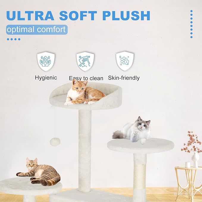 FDW | 81" Cat Tree Tower | Beige | Multi-Level Indoor Activity Center with Sisal Scratching Posts, Condos, Plush Perches, Hanging Cat Toys | Sturdy, Easy to Assemble | for Kittens & Adult Cats - Image 3