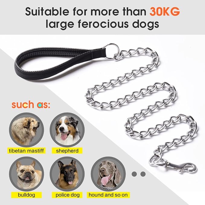 Premium Chain Heavy Duty Dog Leash, 4 ft. x 5.0 mm | Padded Handle for Large & Medium Size Dogs - Image 2