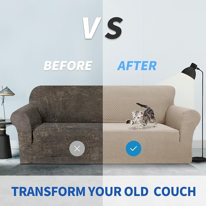 ZNSAYOTX 1 Piece Jacquard Couch Covers for 3 Cushion Couch Living Room High Stretch Sofa Cover Pets Dogs Friendly Anti Slip Thickened Slipcovers Furniture Protector (Sofa, Khaki) - Image 4