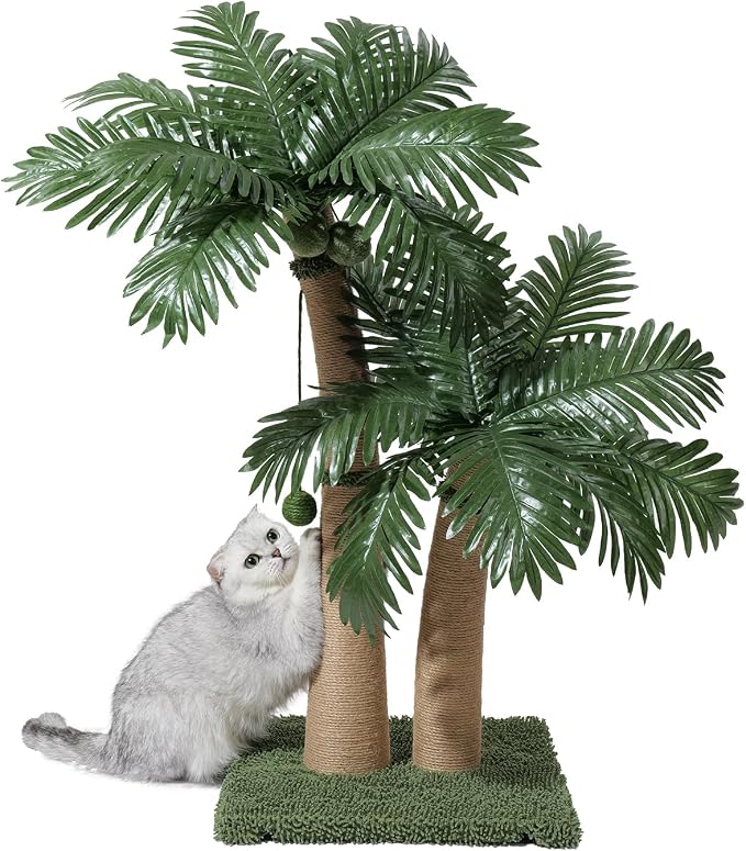 Palm Tree Cat Scratching Post, 36'' Cat Scratcher Post with Natural Sisal Rope, 5 Interactive Balls and 2 Curved Design Scratching Posts for Indoor Cats Adults and Kittens, Multi-Combinable (Style C) by Unknown