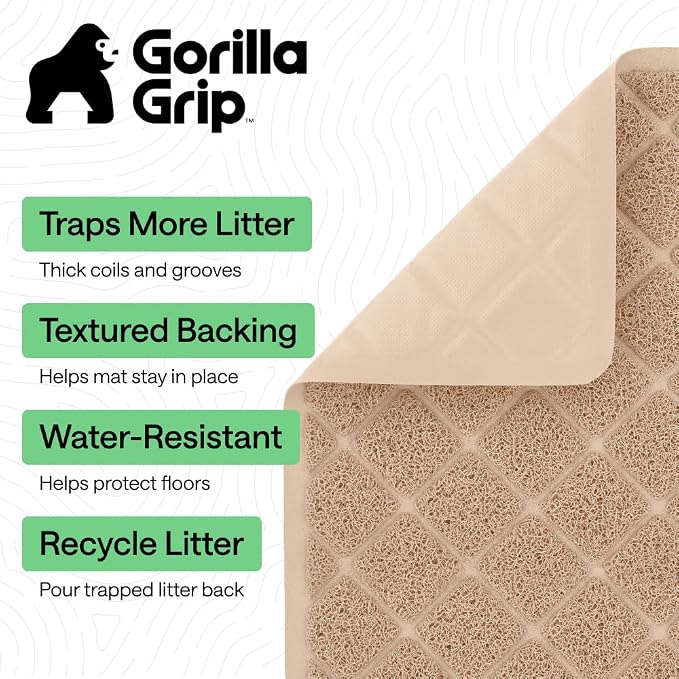 GORILLA GRIP Cat Litter Box Mat, Cushioned Coil Mesh Litter Trapping Mats, Scatter Control Supplies for Less Mess, Phthalate Free, Ultra Deep Catch Grooves, Rinse or Vacuum to Clean 24x17 Beige 2 Pack - Image 2