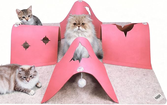 4-Way Cat Tunnels for Indoor Cats, Interactive Toys with Plush Ball | 35.4" Multi-Entrance Cat Play Tunnel with Hideaway Space, Provides Enrichment, Exercise, Exploration & Interactive Play by Home