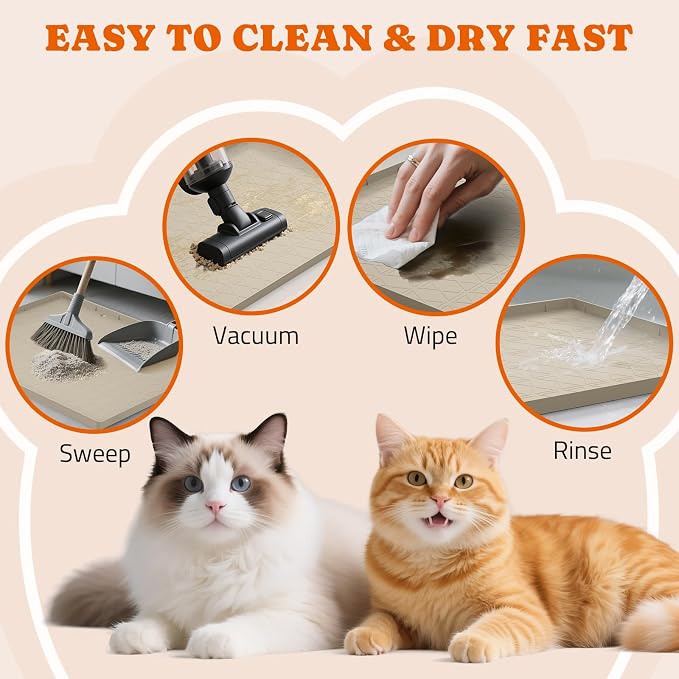 Pawtners Silicone Cat Litter Mat 34 x 22 in, Easy to Clean, 2 Pack | Non-Slip Kitty Litter Mat for Floor, Waterproof & Urine-Proof Cat Litter Mat Litter Trapping Mat, Soft on Kitty Paws - Image 6