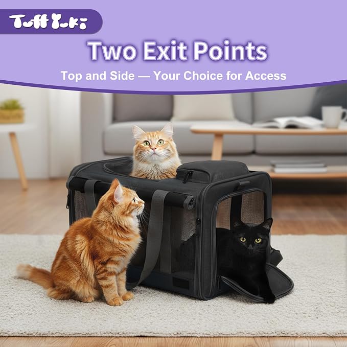 Pet Carrier for Medium-Small Cats, Collapsible Cat Carrier and Soft-Sided Pet Carrier for Medium Big Cats and Puppy Up to 17lbs, 2-Way Entry with Privacy Cover, Travel Bag L18.12”X11.81”X11.81” - Image 4