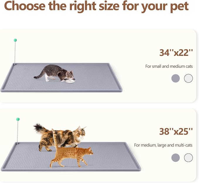 Silicone Cat Litter Box Mat 34'' x 22'' Cat Mat with Toy, Grey | Extra Large Litter Mat with lip, Non-Slip Waterproof Cat Litter Mat Litter Trapping Mat for Floor, Easy to Clean - Image 7