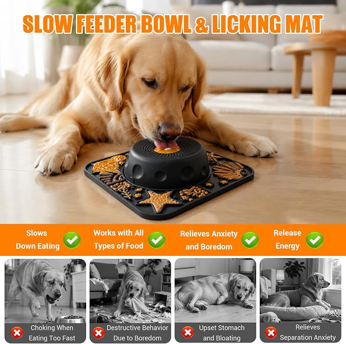 Large Dog Lick Bowl with Rolling Ball, 500ML Slow Feeder Bowl with Lick Mat | 2 In 1 Anti-Slip Silicone Dog Lick Bowl for Liquid and Thick Treat, Anxiety Relief & Interactive - Image 3
