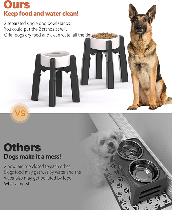 Dog Bowl Stand with Adjustable Height and Width [2 Pack, Stand Only] | Elevated Pet Water & Food Bowl for Medium Dogs, Stable and Anti-Slip Raised Bowl - Image 2