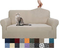 YEMYHOM Couch Cover Latest Jacquard Design High Stretch Sofa Covers for 2 Cushion Couch, Pet Dog Cat Proof Loveseat Slipcover Non Slip Magic Elastic Furniture Protector (Medium, Khaki) by YEMYHOM