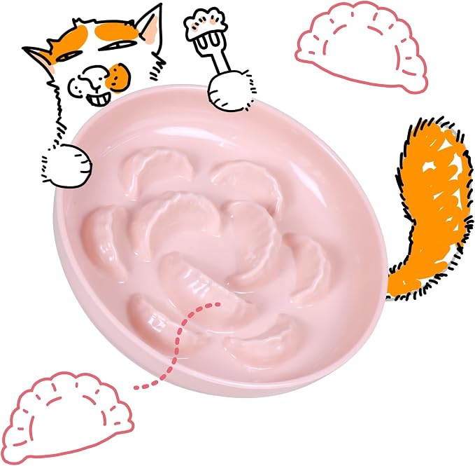 Unbreakable Slow Feeder Bowl - Melamine Puzzle Cat Bowl for Slow Eating - Cat Plates for Wet & Dry Food- Dishwasher Safe & Non Slip Design - (Pink, 1 Pack - 6.3" W*1.5H) by FullCharm