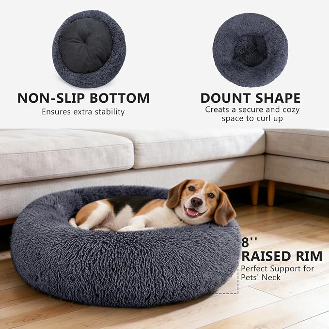 MIXJOY Orthopedic Dog Bed Comfortable Donut Cuddler Round Pet Beds Ultra Soft Washable Dog and Cat Cushion Bed (36'', Dark Gray) - Image 2