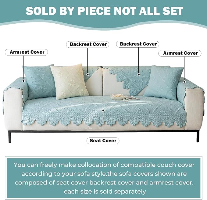 Cotton Quilted Dog Couch Cover for Sofa Farmhouse Rustic Embroidery Sectional Couch Cover Soft Anti-Slip Sofa Slipcover Furniture Protector for Kids, Pets (Blue,28"x59") - Image 2