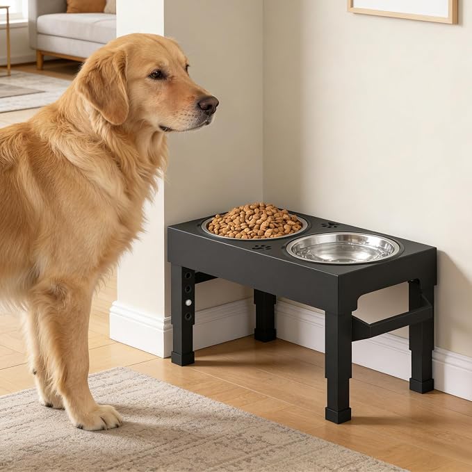 Elevated Dog Bowls Stand Large Breed, Height Adjustable Raised Dog Bowls Holder with 2 Stainless Steel Food Bowls for Small, Medium and Large Canine，Black - Image 2