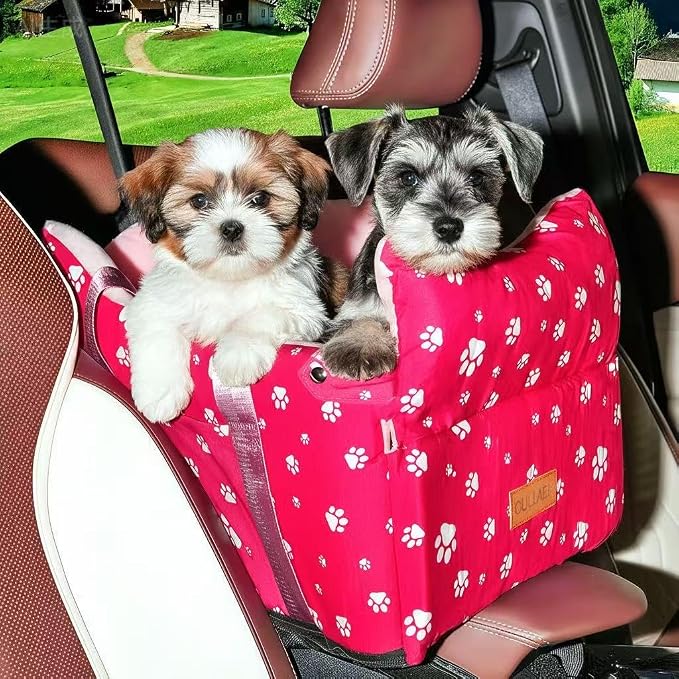 Center Console Dog Car Seat for Small Medium Dogs Up to 21 Lbs | Memory Foam Booster With Safety Leash, Washable Cover, Rose Red by HANMEIANINC