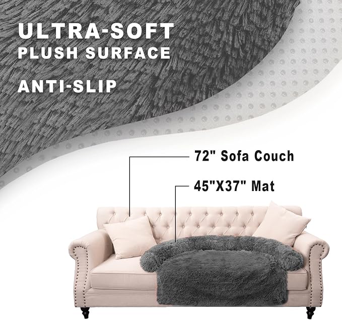 Calming Dogs/Cats Bed Mats, Dog Pad Washable Removable Couch Cover, Plush Long Fur Mat for Pets, Waterproof Lining, Perfect for Small, Medium and Large Dogs and Cats (Dark Gray, 45"x37") - Image 6