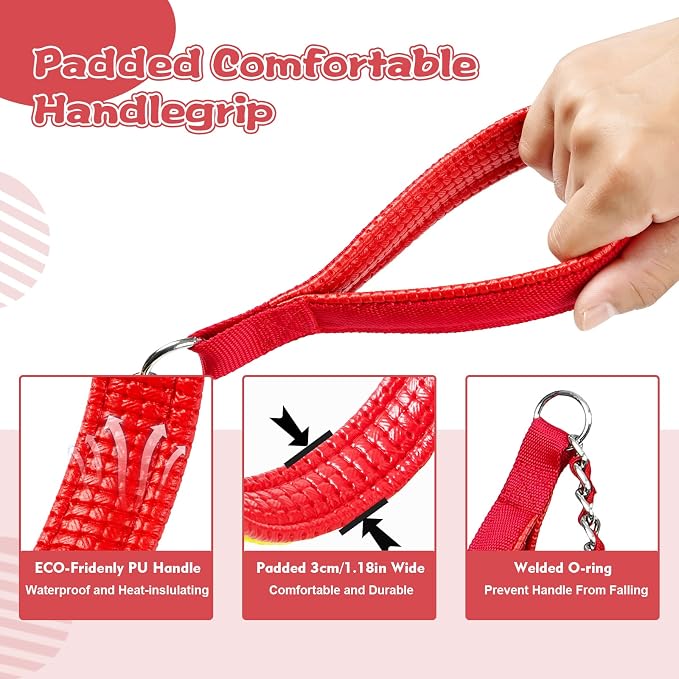 Metal Chain Dog Leash Chew Proof for Dogs, Red, 3.5mm, 4FT | Close Control for Training and Busy Areas, Chew Resistant Chain, Padded Handle, Swivel Clip - Image 3