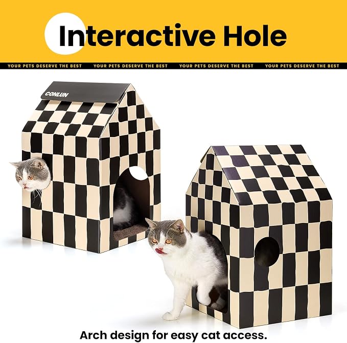 Conlun 2-Pack Cat Scratching Pad House Indoor Cave <13 lbs | 2-pack cozy caves, heavy-duty cardboard | traps messy crumbs, quick setup | ideal for multiple cats up to 13 lbs - Image 3