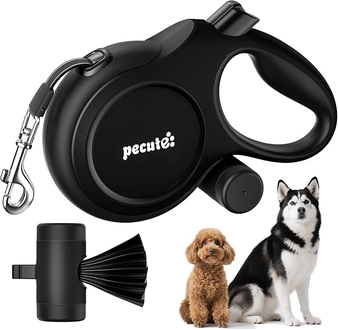 Pecute Dog Leash Retractable 26ft for Large Dogs with Poop Bag Holder | Heavy Duty Retractable Dog Leash for Strong Puller for 33-110 lbs, Anti-Slip Soft Grip, Reflective, 360° No Tangles by pecute
