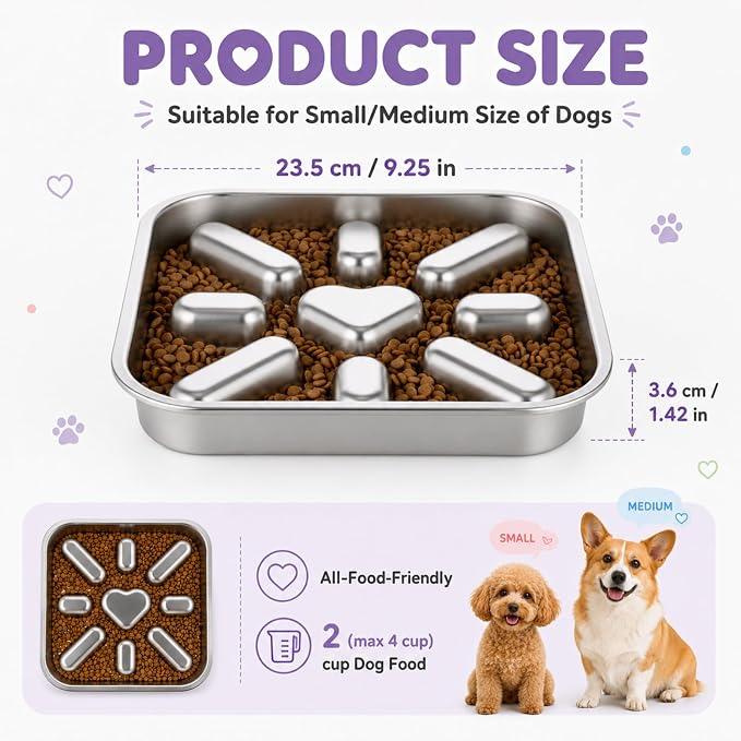 SHENLIU 2 Pcs Stainless Steel Slow Feeder Dog Bowls for Large & Medium | Breed 3 Cups, Non-Slip Base, Deep Ridges to Slow Eating, Metal Slow Feeder Dog Bowls, Dishwasher, Chew-Proof, Rustproof - Image 2