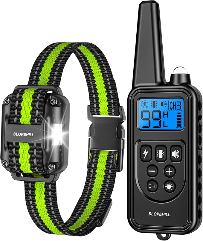 SLOPEHILL Dog Training Collar,4200FT Remote Shock Collar for Dogs 8-140lbs | IP68 Waterproof e Collar with Beep, Vibration, Safe Shock, Light ,No Shock Modes,Dog Collar with Removable Prongs,Green by SLOPEHILLDogTrainingCollar
