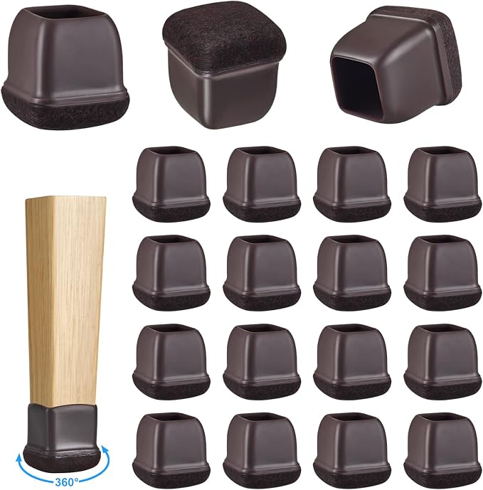 16 Pack Chair Leg Floor Protectors for Hardwood Floors, Round Rubber Furniture Sliders, 360°Felt Pad Bottom Wrapped Thickening Silicone Furniture Legs Caps Covers(Square,Walnut-M) by Yarehand
