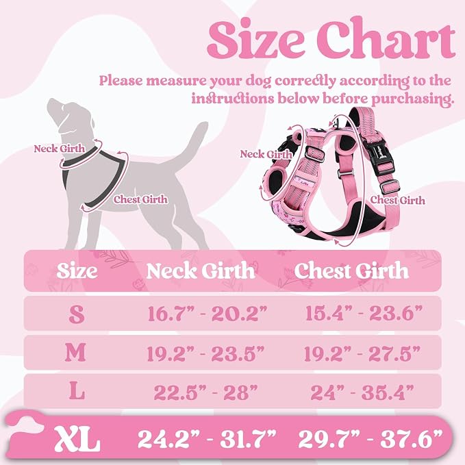 rabbitgoo Dog Harness for Large, Updated Easy On & Off with 3 Buckles | No Pull No Choke, Walking with 2 Clips and Handle, Adjustable Soft Reflective, Floral Pink, X-large - Image 2