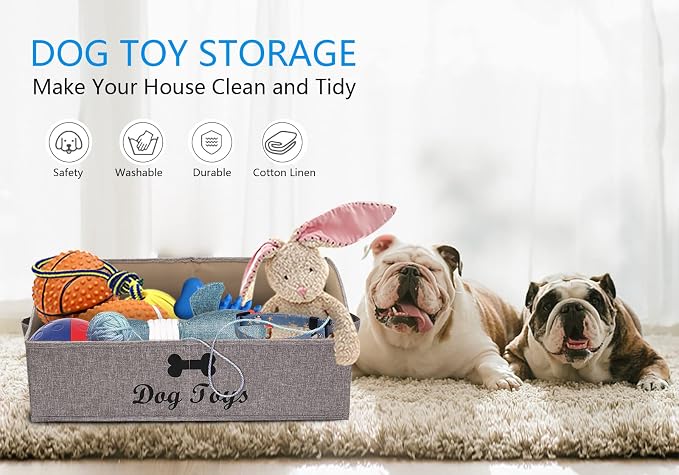 Morezi Dog Toy Box: Storage Basket for Organizing Pet Toys, Blankets & Accessories in Living Room, Playroom, Closet or Shelf - Snow Brown - Image 2