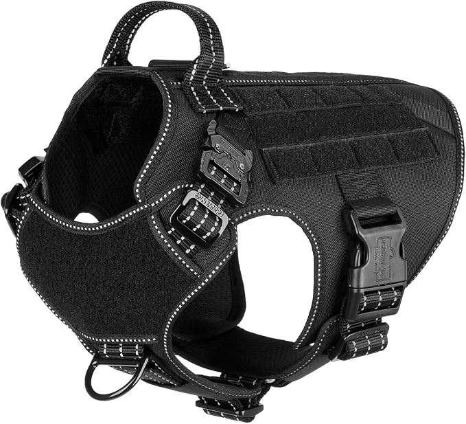 ICEFANG Tactical Dog Harness for Medium Dogs,Reflective No Pull Dog Vest | with Control Handle,Adjustable,Front Hook,2 Leash Clips,Soft Padded,MOLLE Panel,Black,Medium by ICEFANGDIRECT