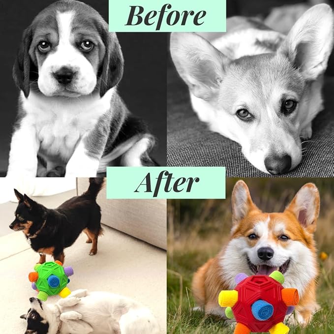 Interactive Snuffle Ball for Dog Toys Unbreakable Upgrade Ball Toy | Dog Puzzle Toys Foraging Snuffle Mat Puppy Dog Treat Dispenser Slow Feeder Toys for Small Medium Large Dog Red Rainbow - Image 5
