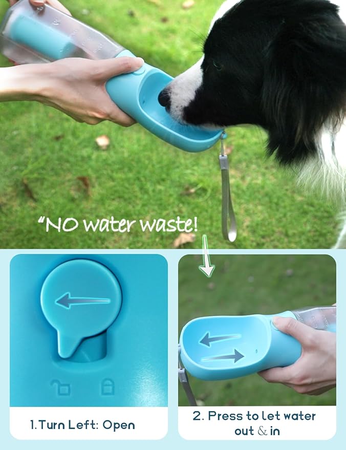Portable Water Bottle for Small Dogs, 3 in 1 Pet Travel Bowl Dispenser with Food Treat Container & Poop Bag Holder, Summer Hiking Walking Accessories for Puppy On The Go - Blue, 10oz - Image 3
