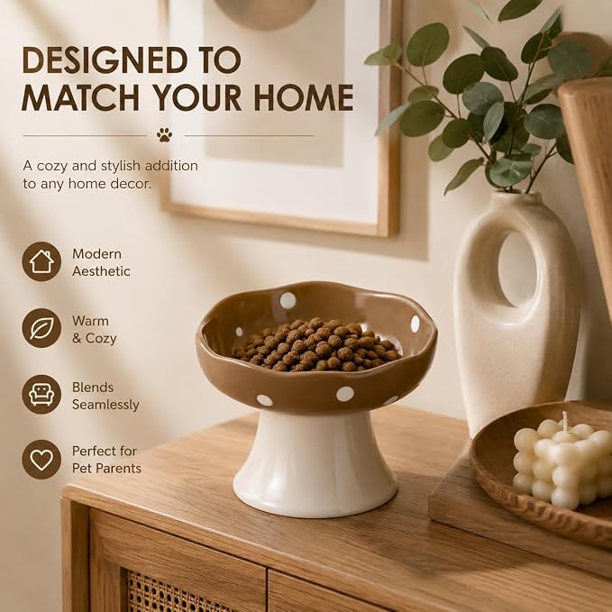 Brown Mushroom Cat Bowl, Elevated Ceramic Bowl for Cats | Cute, Elevated, Ceramic, Whisker Friendly, Dishwasher Safe - Image 7