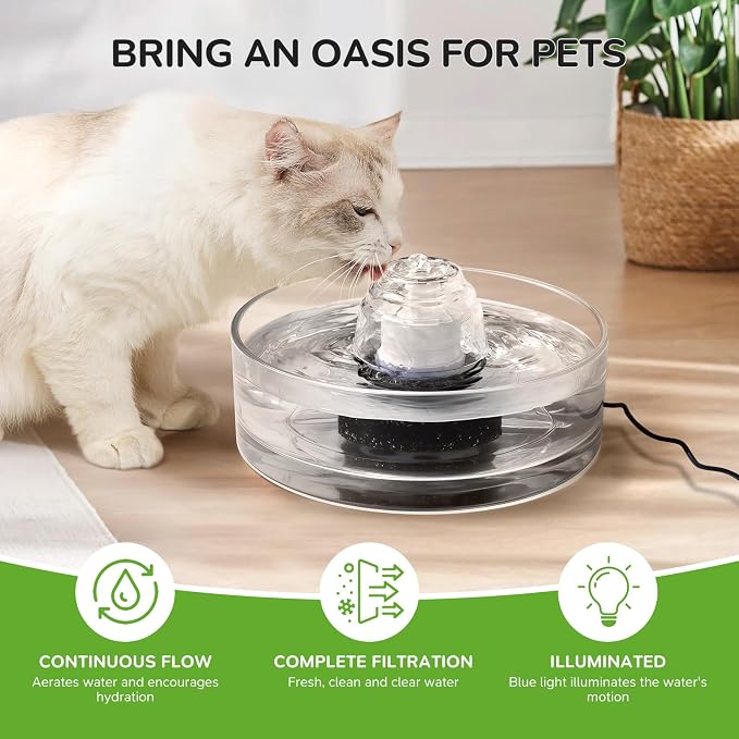 2.7L Glass Pet Fountain –Transparent Glass Cat Water Fountain & Little Dog Drinking Bowl– Automatic Cat Water Dispenser - Image 4